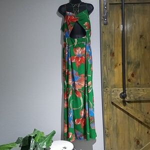 NORDSTROM WOW COUTURE GREEN GARDEN FLORAL MAXI DRESS  CUT OUTS TROPICAL